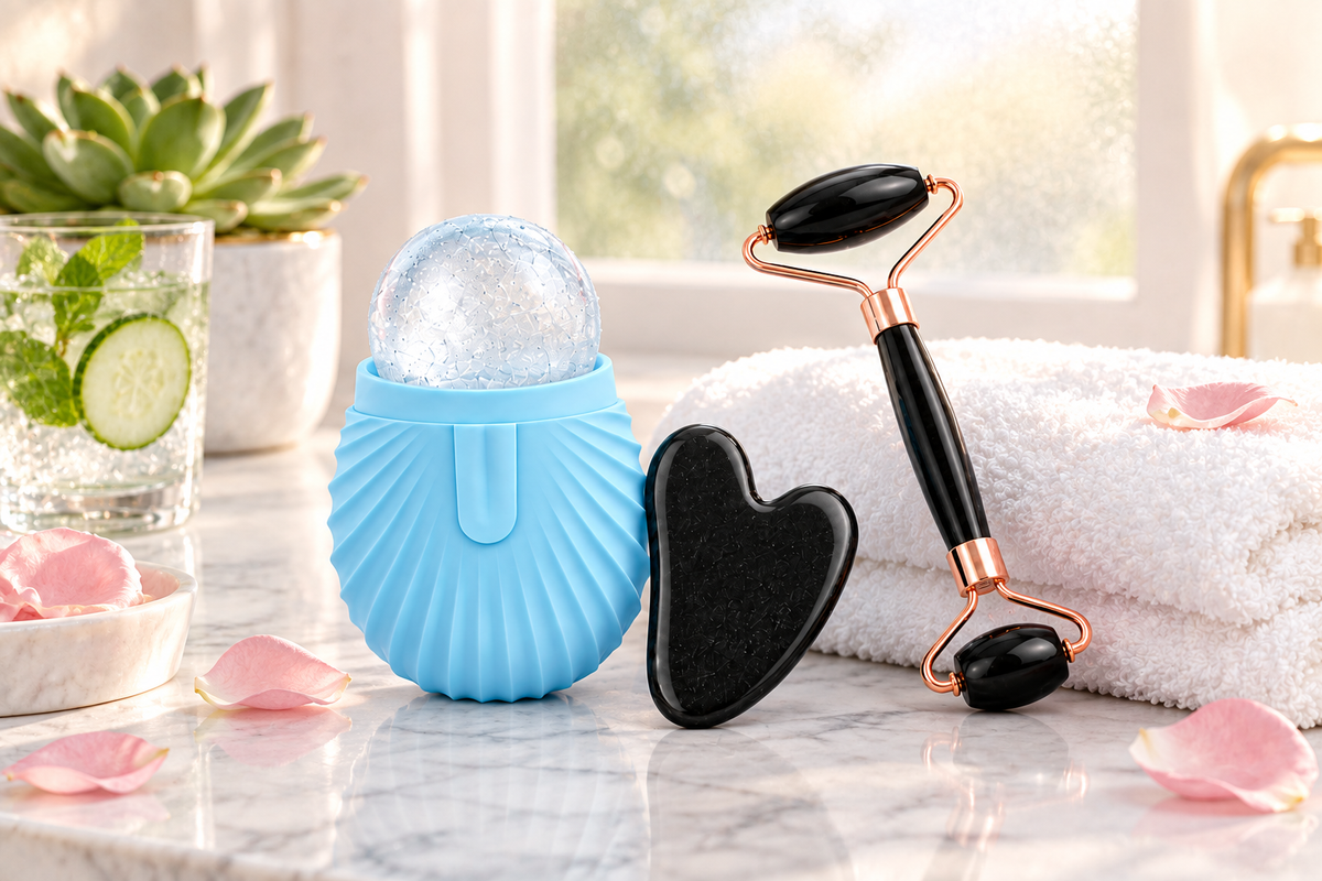Blue Ice Roller Set - Luxury Spa Lifestyle Shot