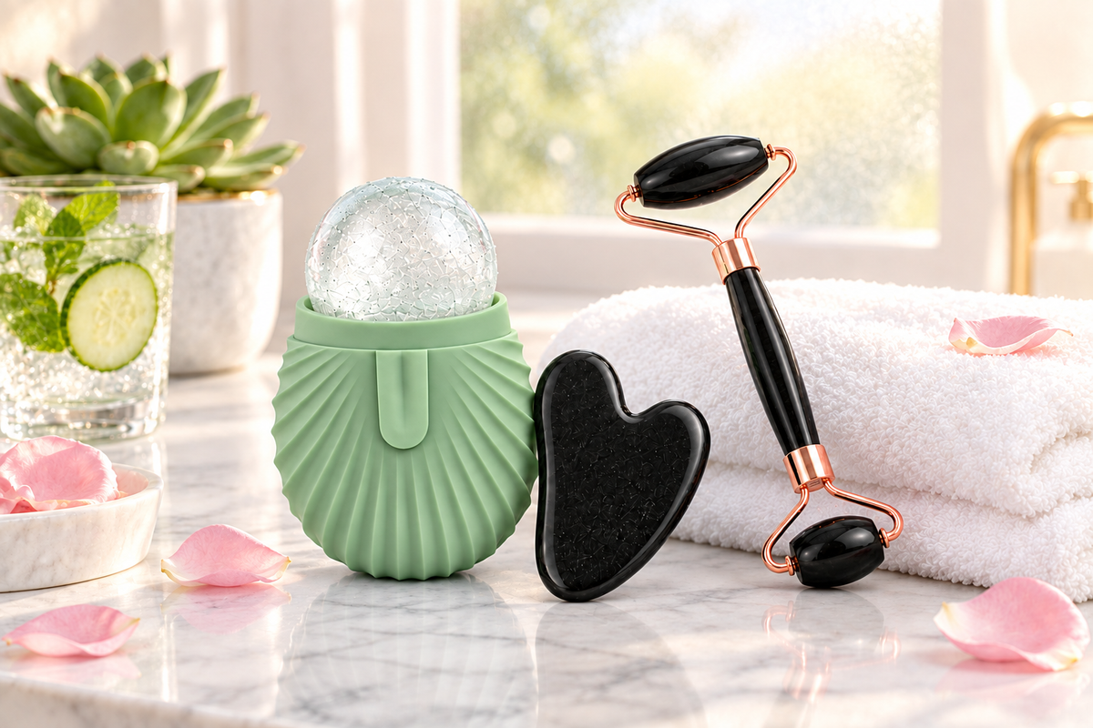 Green Ice Roller Set - Luxury Spa Lifestyle Shot