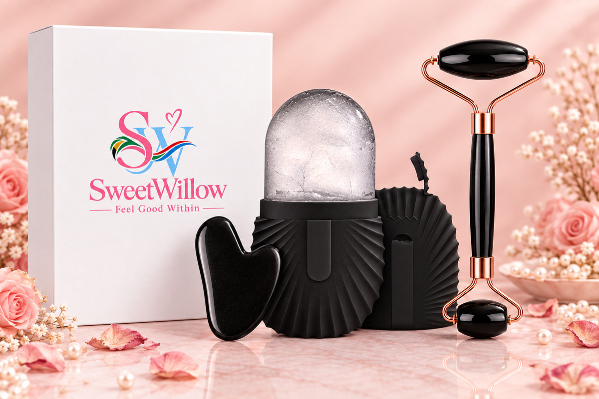 Ice Roller Facial Care Set - Black Version with SweetWillow Branding